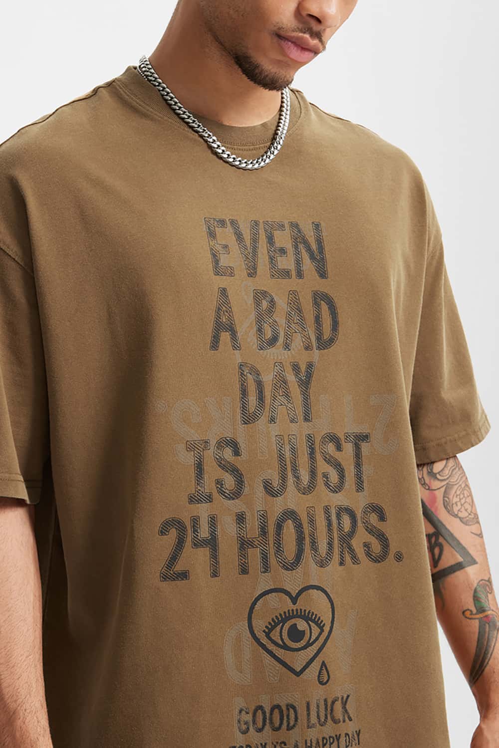 265G Letter Print Heavyweight Loose Crew Neck T-Shirt