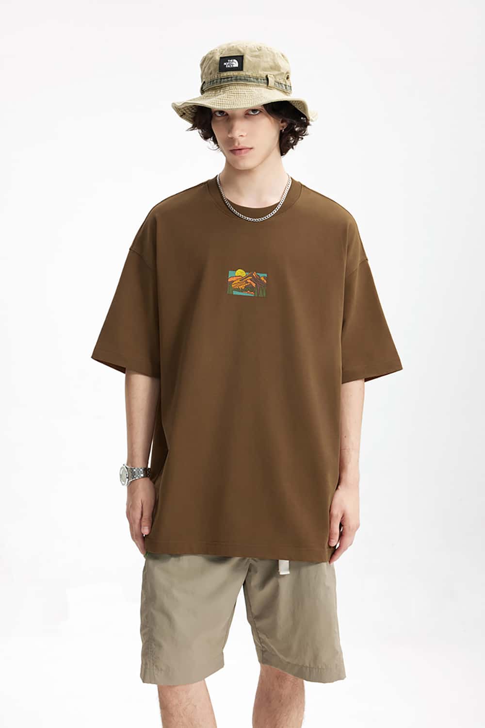 265G Outdoor Embroidered Puff Print Heavyweight Casual T-Shirt