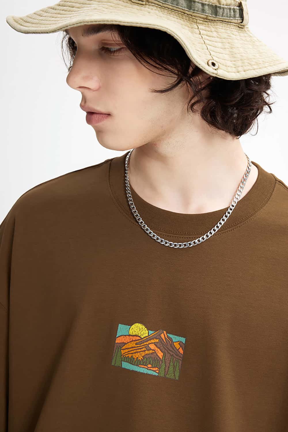 265G Outdoor Embroidered Puff Print Heavyweight Casual T-Shirt