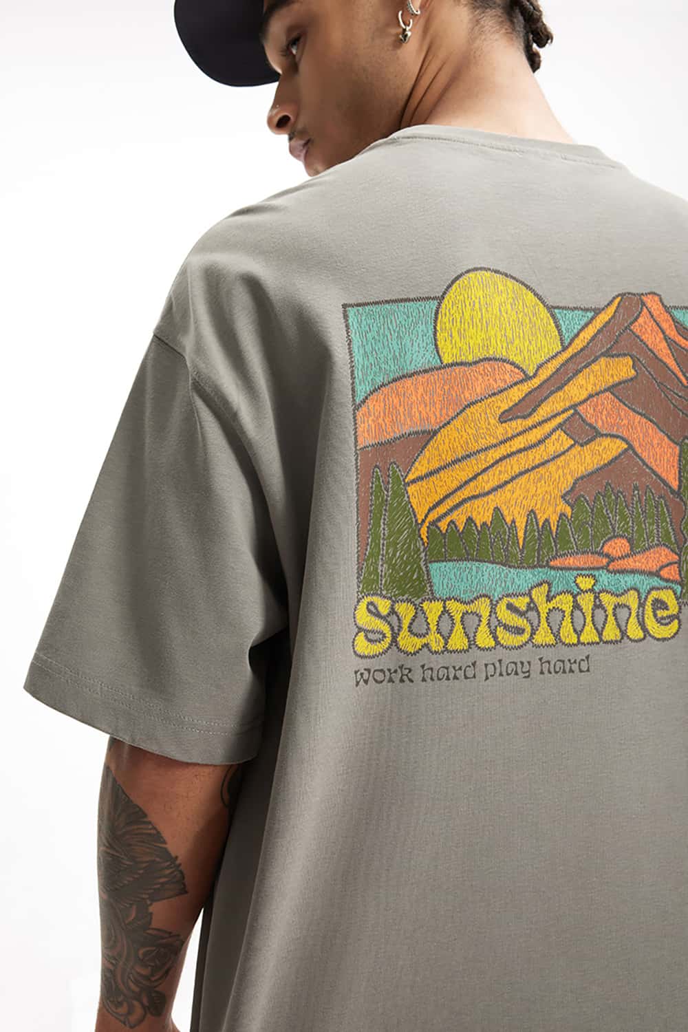 265G Outdoor Embroidered Puff Print Heavyweight Casual T-Shirt