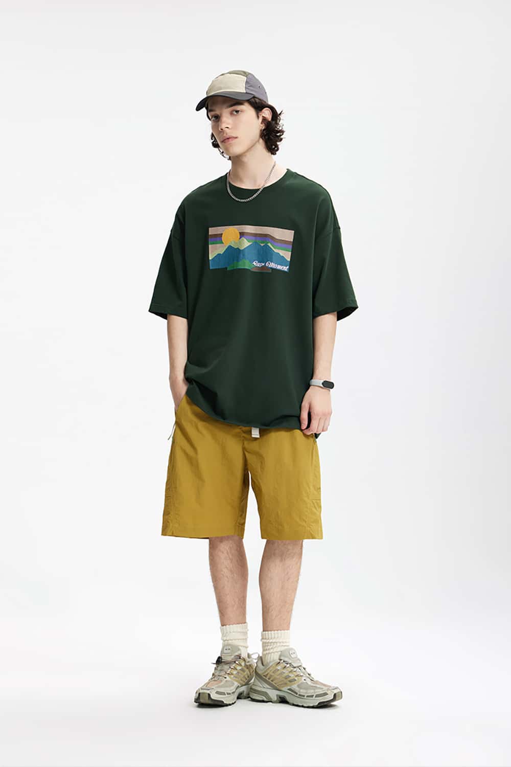 265G Heavyweight Cracked Sunset Print Loose Short Sleeve T-Shirt