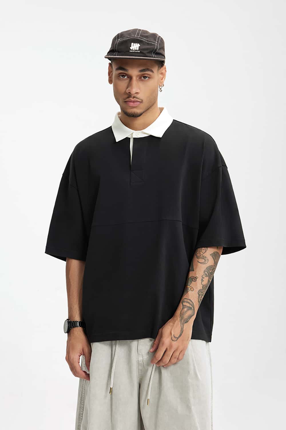 White Collared Contrast Color Outdoor Polo Shirt