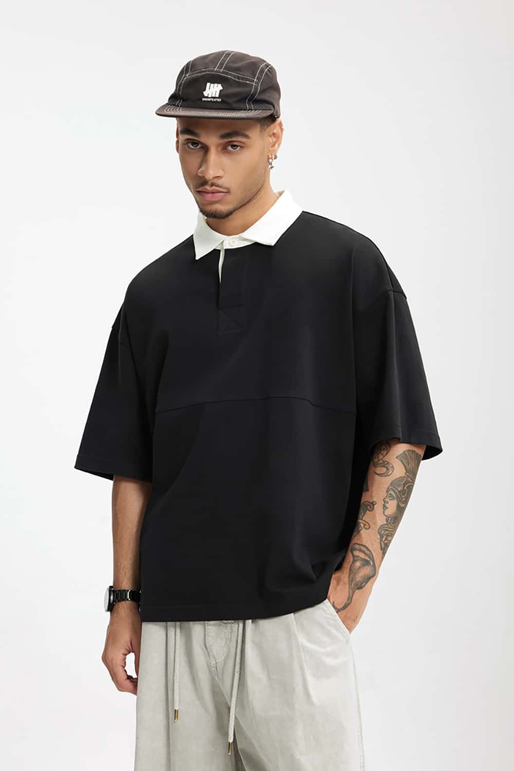 White Collared Contrast Color Outdoor Polo Shirt