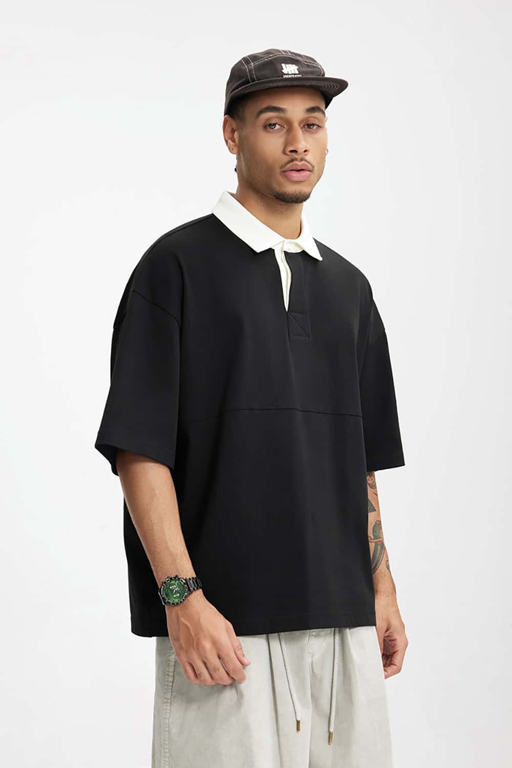 White Collared Contrast Color Outdoor Polo Shirt