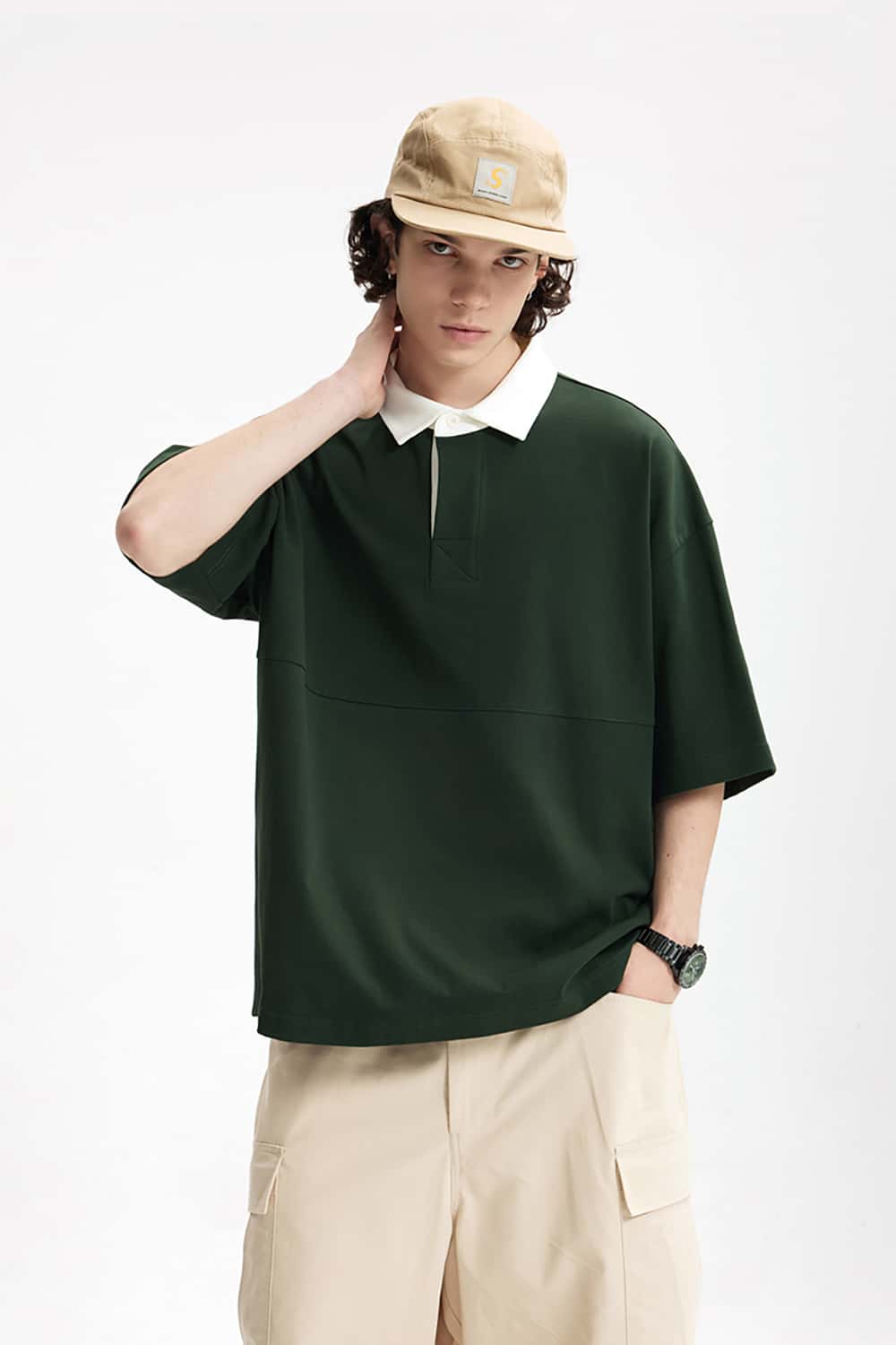 White Collared Contrast Color Outdoor Polo Shirt