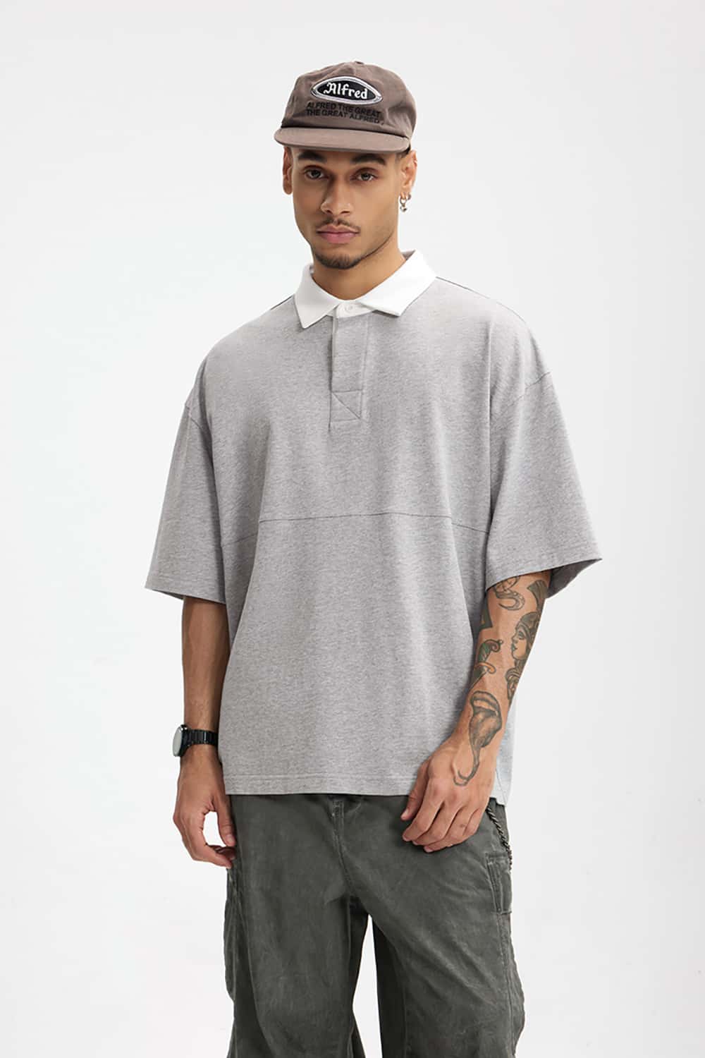 White Collared Contrast Color Outdoor Polo Shirt