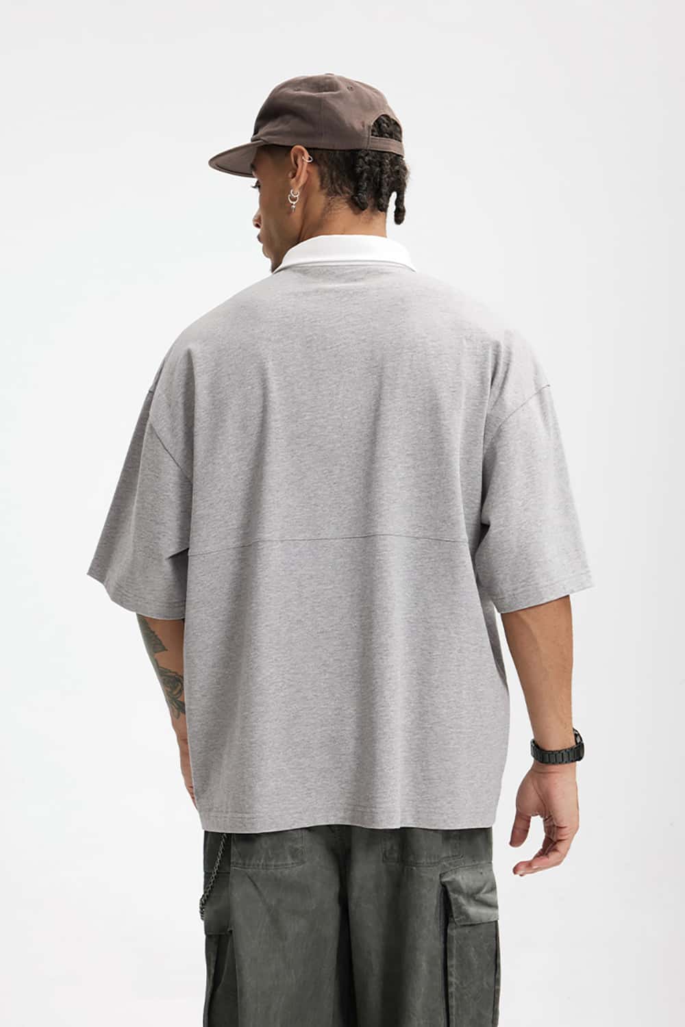 White Collared Contrast Color Outdoor Polo Shirt