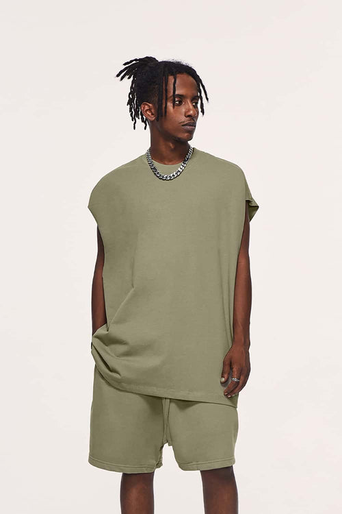 Heavyweight Solid Sleeveless Vest - Grayish Green