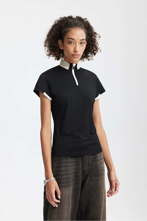 Women's Cooling-Touch Zip-Up Polo Shirt - Black