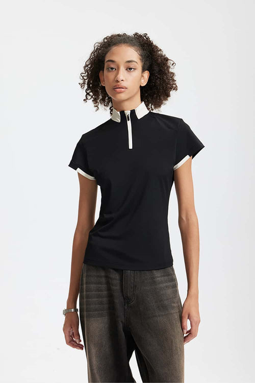 Women's Cooling-Touch Zip-Up Polo Shirt - Black