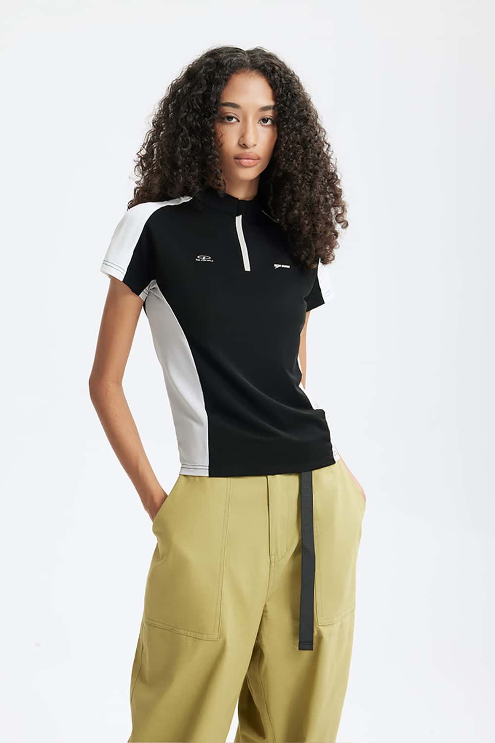 Cooling Zip-Up Cycling T-Shirt with Contrast Paneling Short Sleeve