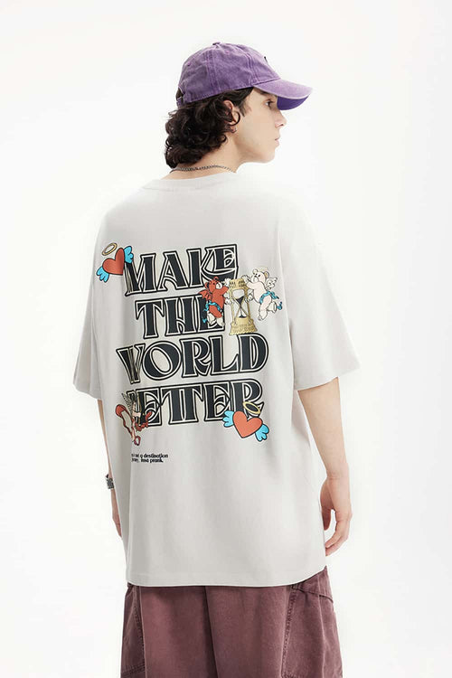 Men's Cupid Graphic Loose-Fit Tee - Beige Gray