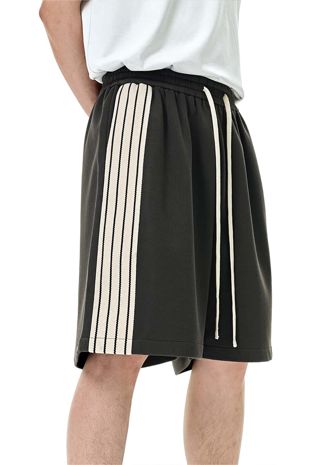 Casual Contrast Stripe Athletic Shorts - Mid-Length