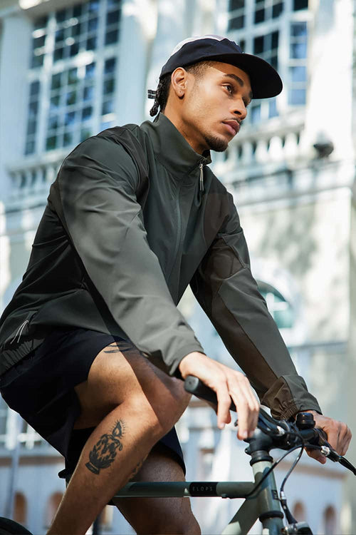 Color-Block Windproof Cycling Jacket - Medium Gray
