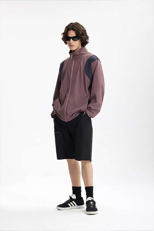 Panelled Windproof Stand-Collar Cycling Jacket in Vintage Purple - front product view
