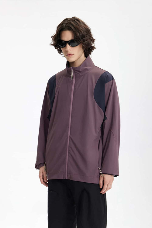Panelled Windproof Stand-Collar Cycling Jacket in Vintage Purple - front product view