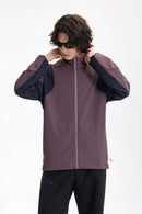 Panelled Windproof Stand-Collar Cycling Jacket in Vintage Purple - front modeled view
