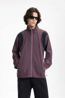 Panelled Windproof Stand-Collar Cycling Jacket in Vintage Purple - front product view