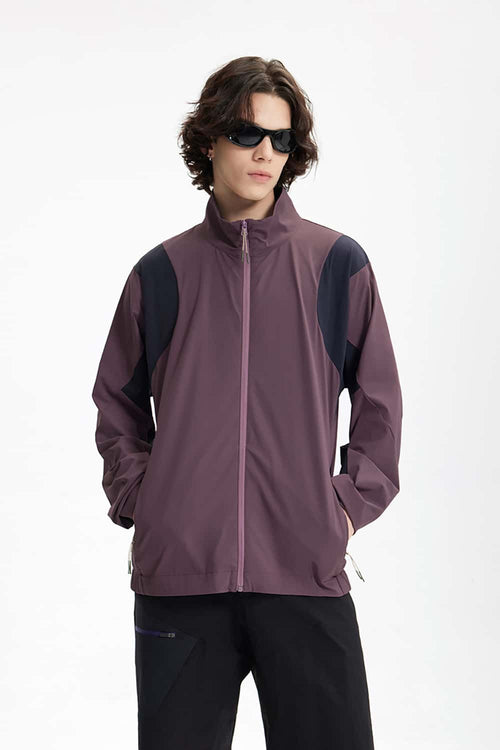 Panelled Windproof Stand-Collar Cycling Jacket in Vintage Purple - front product view