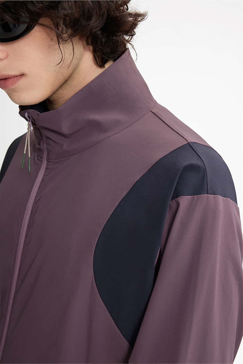 Panelled Windproof Stand-Collar Cycling Jacket in Vintage Purple - product detail close-up