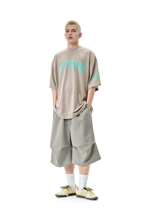 Wide-Leg Cropped Sweat Shorts - Beige