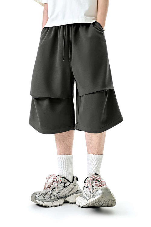 Wide-Leg Cropped Sweat Shorts - Dark Gray