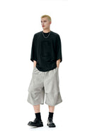 Wide-Leg Cropped Sweat Shorts - Flower Gray