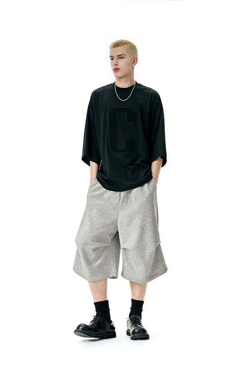 Wide-Leg Cropped Sweat Shorts - Flower Gray