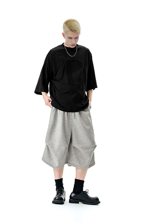 Wide-Leg Cropped Sweat Shorts - Flower Gray