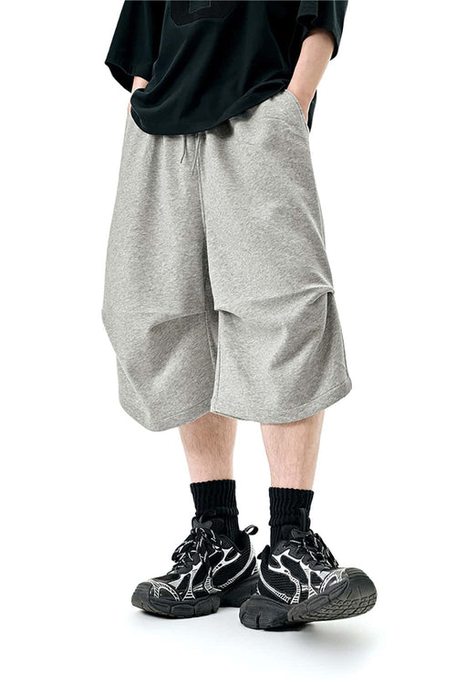 Wide-Leg Cropped Sweat Shorts - Flower Gray