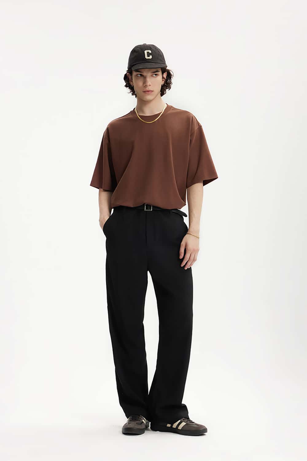 High-Waisted Draped Casual Trousers with Pockets - Elegant Streetwear
