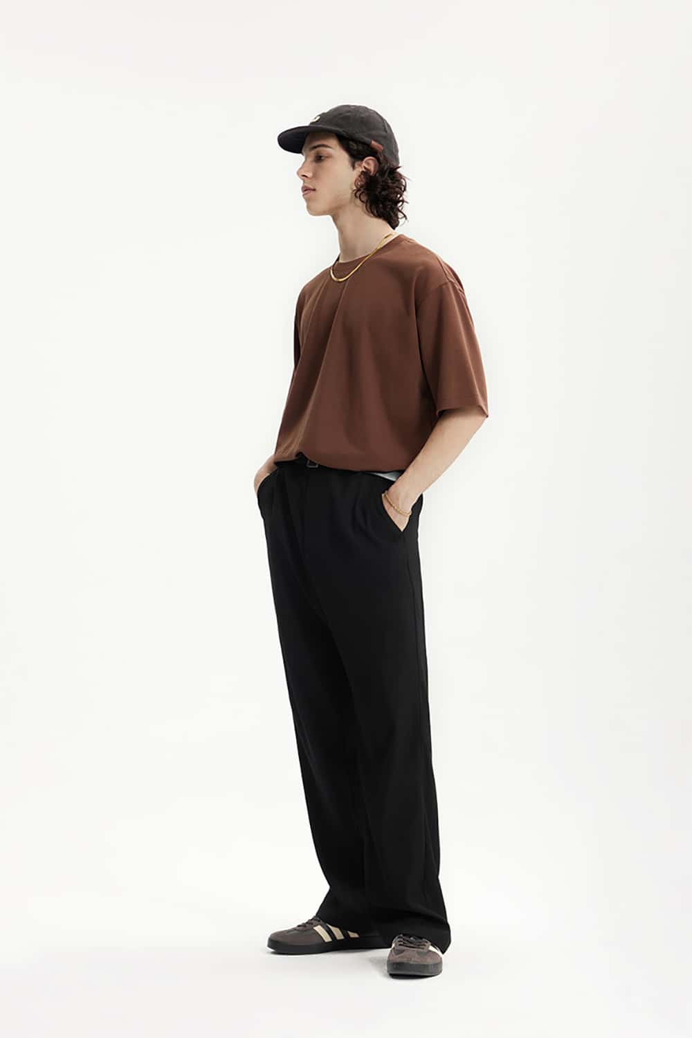 High-Waisted Draped Casual Trousers with Pockets - Elegant Streetwear