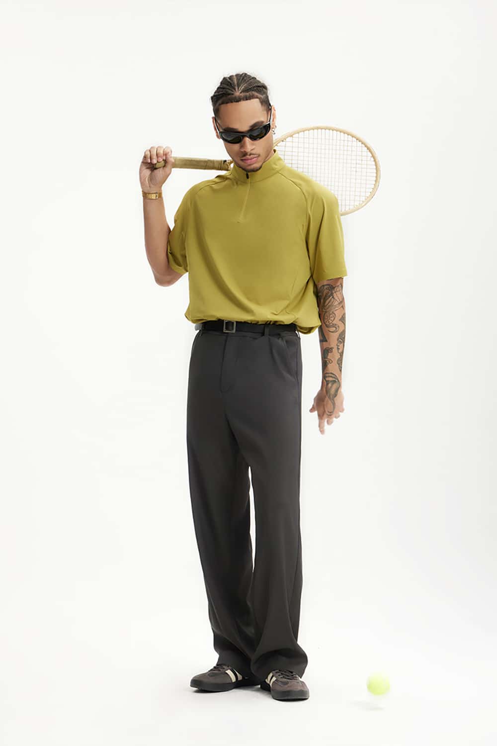 High-Waisted Draped Casual Trousers with Pockets - Elegant Streetwear