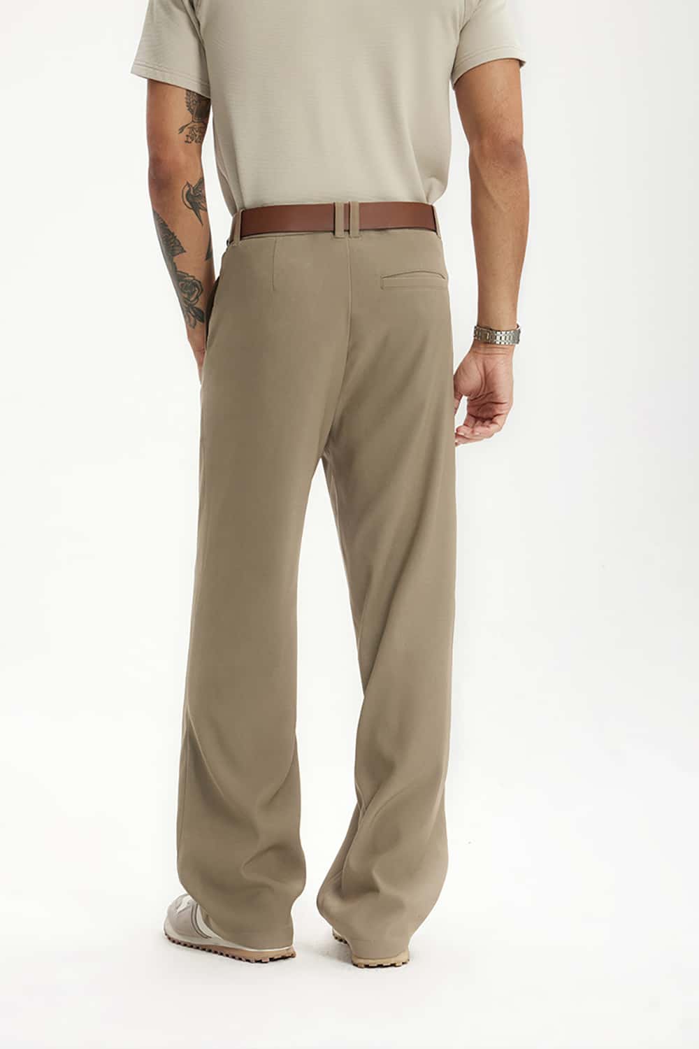 High-Waisted Draped Casual Trousers with Pockets - Elegant Streetwear