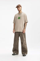 Washed Flap-Pocket Parachute Pants - Gray Brown
