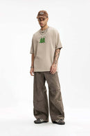 Washed Flap-Pocket Parachute Pants - Gray Brown