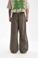 Washed Flap-Pocket Parachute Pants - Gray Brown