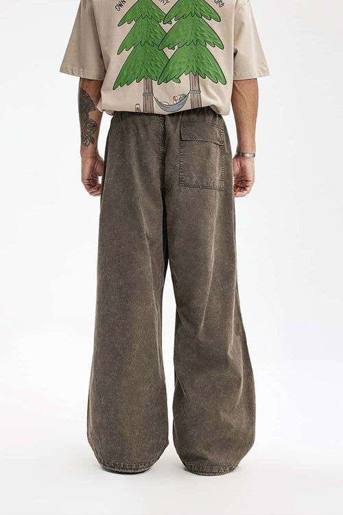 Washed Flap-Pocket Parachute Pants - Gray Brown