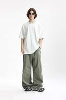 Washed Flap-Pocket Parachute Pants - Grayish Green