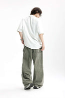 Washed Flap-Pocket Parachute Pants - Grayish Green