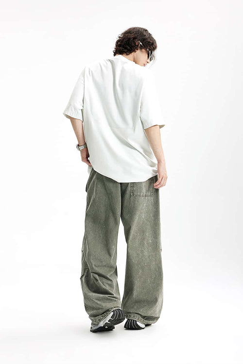 Washed Flap-Pocket Parachute Pants - Grayish Green