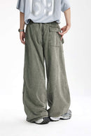 Washed Flap-Pocket Parachute Pants - Grayish Green