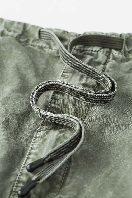 Washed Flap-Pocket Parachute Pants - Grayish Green