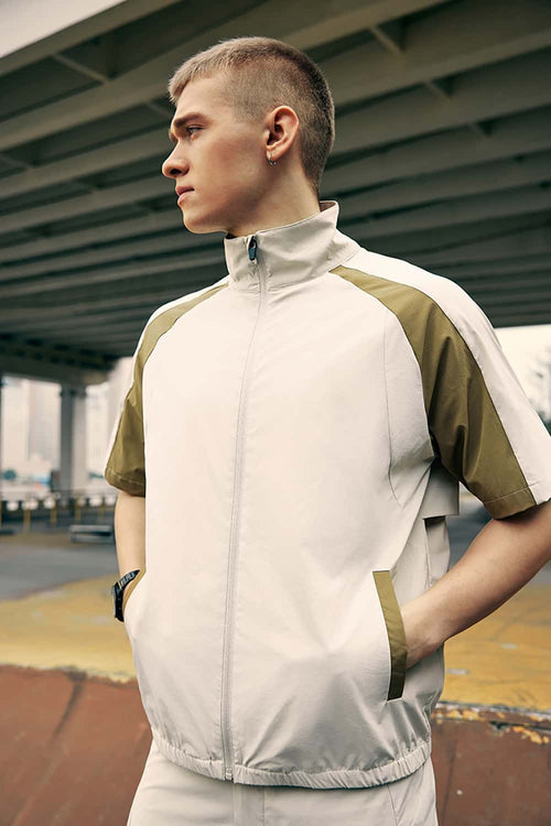Water-Repellent Color-Block Active Over-Shirt - Beige Gray