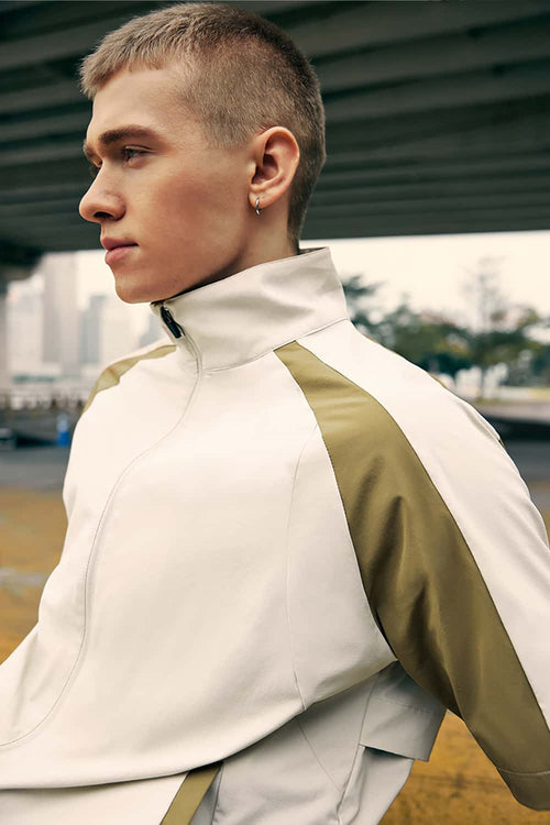Water-Repellent Color-Block Active Over-Shirt - Beige Gray