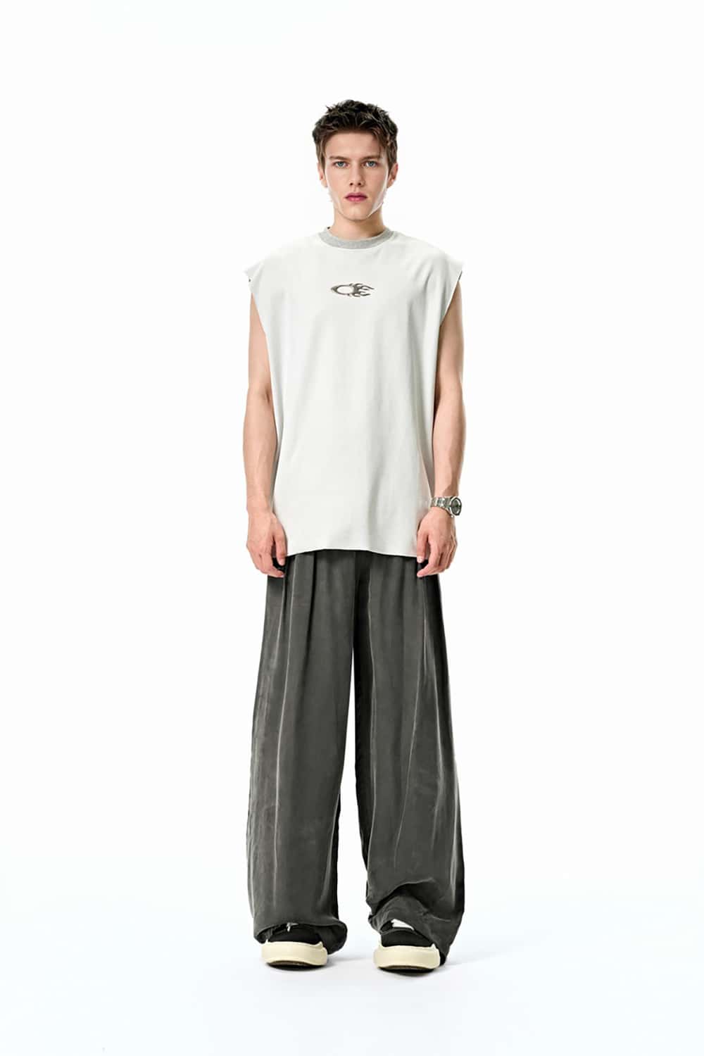 Luxurious Copper Ammonia Silk Wide-Leg Pants with Draped Texture