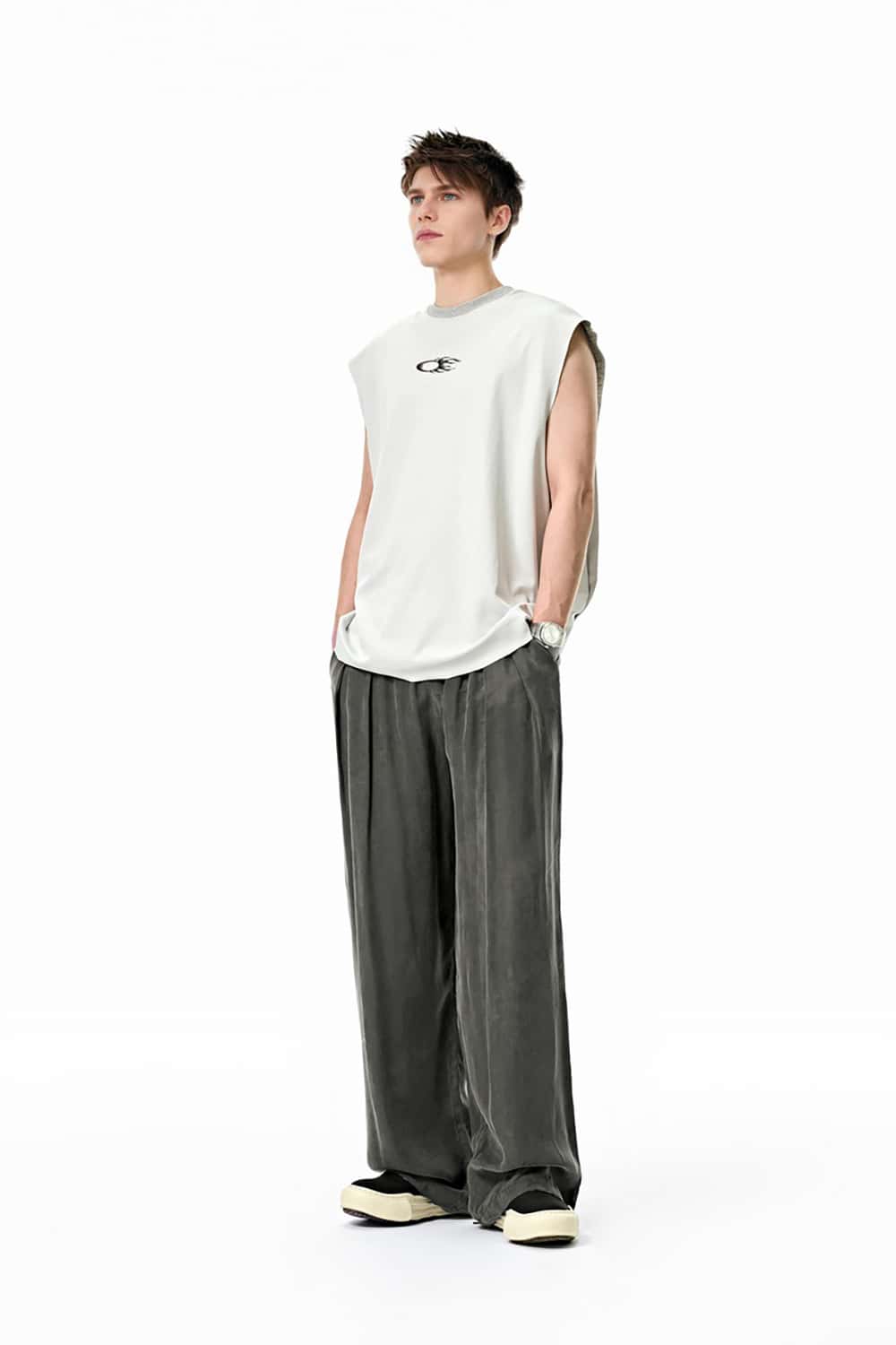 Luxurious Copper Ammonia Silk Wide-Leg Pants with Draped Texture
