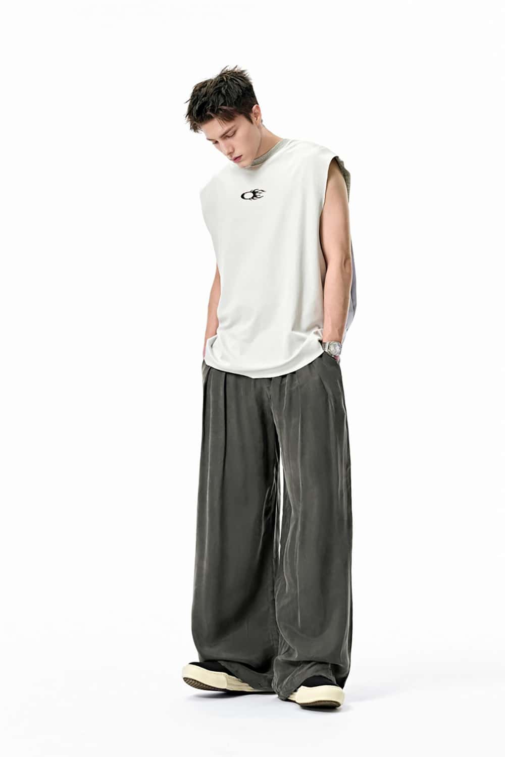 Luxurious Copper Ammonia Silk Wide-Leg Pants with Draped Texture