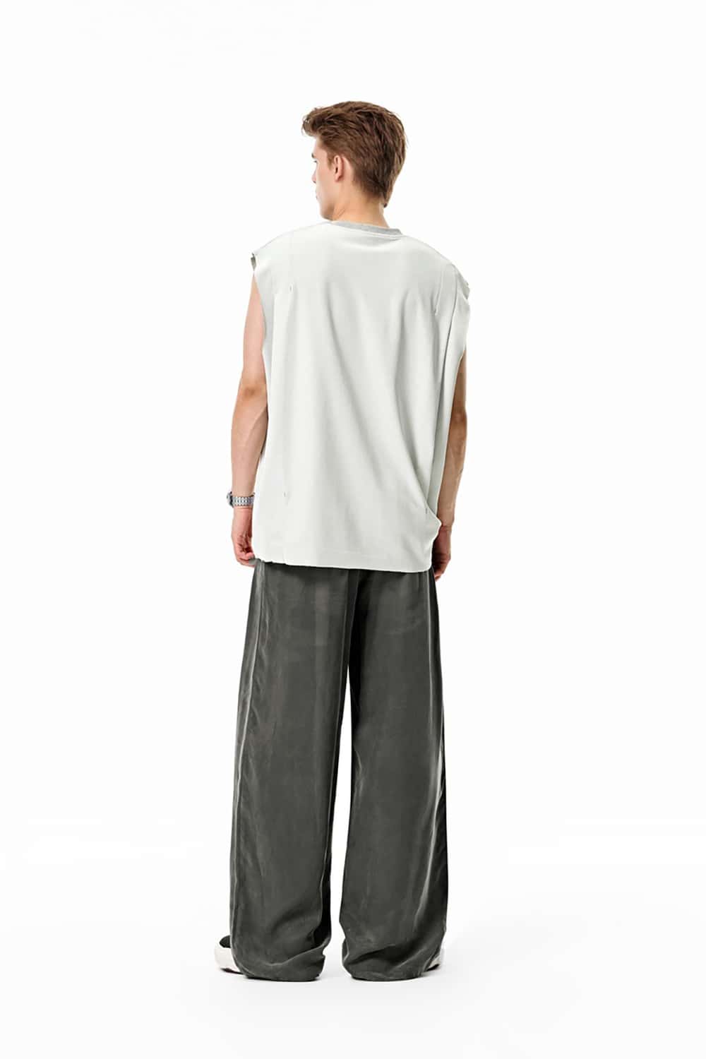 Luxurious Copper Ammonia Silk Wide-Leg Pants with Draped Texture