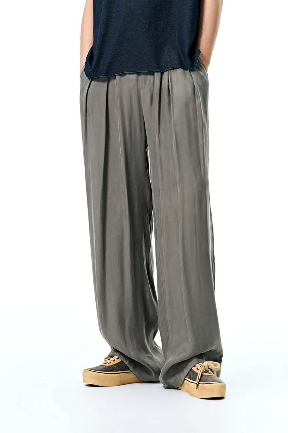Luxurious Copper Ammonia Silk Wide-Leg Pants with Draped Texture